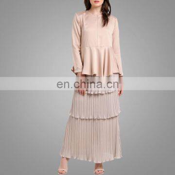 2017 Peplum Modern Baju Kurung Pleated Skirt Satin Baju Suits Muslim Women Clothing photo-2