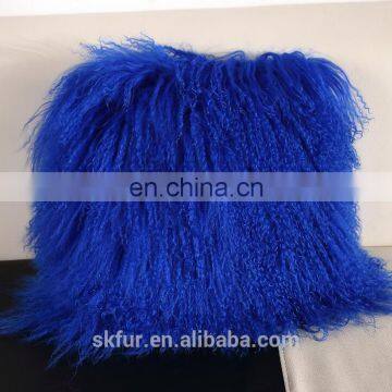Factory wholesale fluffy and soft real mongolian lamb fur pillow cover fur pillow cases