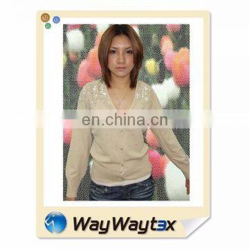 OEM Lady V-neck Knitted Rayon Sequins Cardigan Sweater