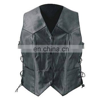 HMB-3181A LEATHER VEST SIDE LACES STYLE BLACK COAT VESTS