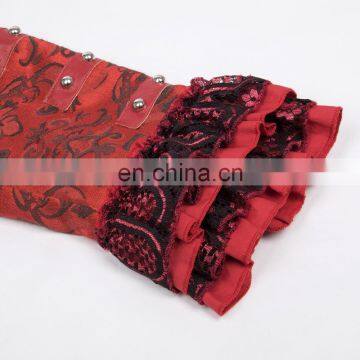 Belle Poque Women's Retro Vintage Gothic Victorian Corset Style Lace Embellished V-Neck Jacquard Red Coat Tops BP000223-2 photo-4