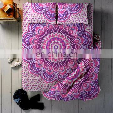 Indian Handmade Pink Purple Ombre Mandala Bed sheet Duvet Cover With 2 Pillow Cover full Set Queen Size Bedding Full Set