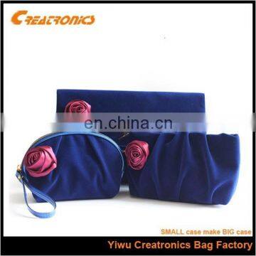 2015 fashion beautiful PU velvet cosmetic bag set