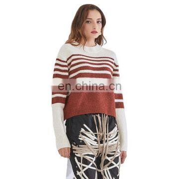 TWOTWINSTYLE Female Pullover Knit Sweater O Neck Long Sleeve Loose Casual Striped Hit Colorfor