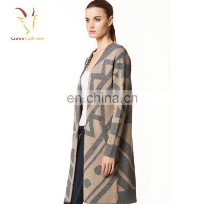 Spring Autumn V Neck Buttons Cashmere Women Knit Long Cardigan Sweaters Coat photo-3