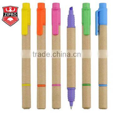 Two in one 2 in 1 kraft paper pen highlighter ballpoint pen