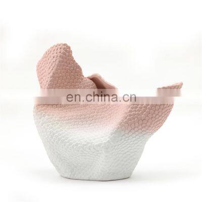 New Style Irregular Surface Folds Gradient Color Living Room Decor Ceramic Vase photo-3