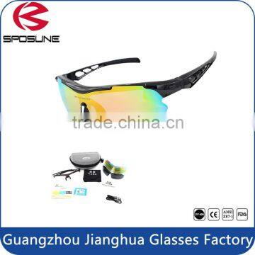 Hot new fashion men's cool black frame interchangeable cycling sunglasses with hard case