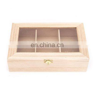 High quality wooden tea box with glass lid packing gift box with small lattice wooden box