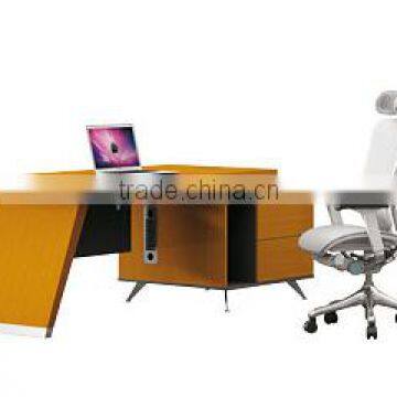 Modern Brushing 304 SS Frame Yellow Wooden Executive Office Computer Table Cpmputer Laptop Desk photo-4