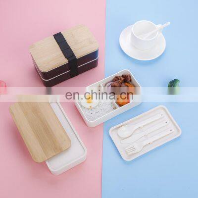 Luxury Safe Bento Bamboo Lunch Box Set Food Containers Biodegradable Stackable Lunch Box Cutlery Set photo-2
