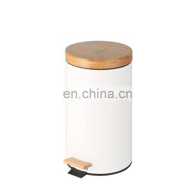 Entry-level Basic 3L 5L 12L 20L 30L Stainless Steel Round Pedal Bin Bamboo Lid Soft Close Inner Bucket Home Bathroom Kitchen photo-3