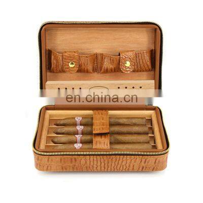 custom Cedar lining ziplock packaging bags humidor PU leather Cigar bag for 4 Cigars