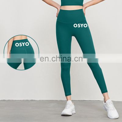 Soft Ribbed Yoga Leggings With Pocket Wholesale Recyclable Tummy Control Sports Pants