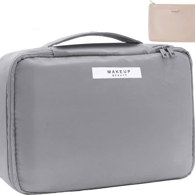 Travel Makeup Bag Toiletry bag for women and girls(gray)