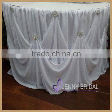 TC106A New Table Skirting Designs White Chiffon Gathered With Decorative Buckles Cinderella Table Skirt Quality Choice