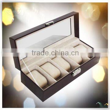 Luxury PU Leather Wood Watch Display Case With Cushion