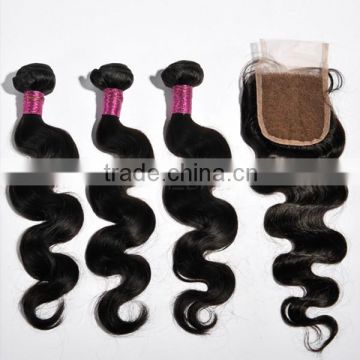 3 Bundle Brazilian Hair With Cheap Lace Front Swiss Silk Base Lace Closure Bangs Lace Closure