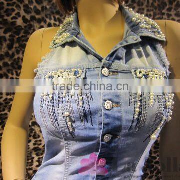 2016 Summer Hot Drilled and Beads Short Denim Dresses for Women photo-2