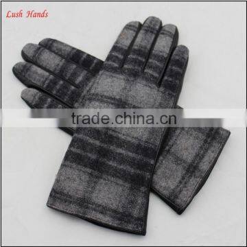 Mens Leather and Gingham Checks Fabric Gloves Touch Screen Lining Polyester photo-3