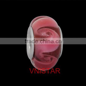 Vnistar high quality stock wholesale stainless steel core red glass beads fit for european bracelet&DIY jewelry PGS020