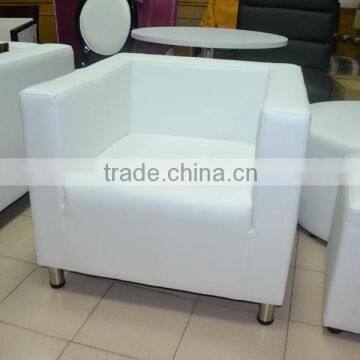 Single white leather stainless legs hotel arm sofa XYN263