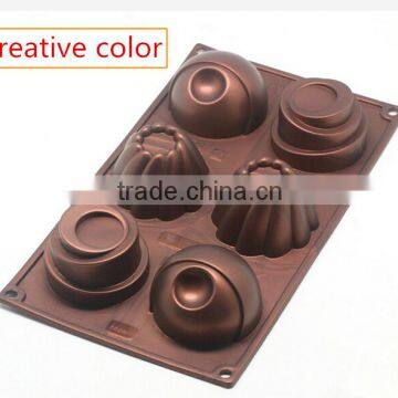 2016 Hot Sale Food Grade FDA and LFGB 6 Hole New Creative Metal Colorful Silicone Cake Mold