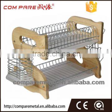 Wood dish drying kitchen storage rack