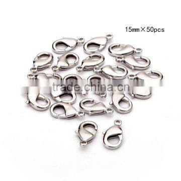 TOP Quality 15mm Imitation Rhodium Plated Jewelry Lobster Claw Clasp Findings 50pcs per Bag for Jewelery Making