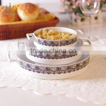 Ceramic round bakeware set baking dish with handle