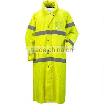 Functional industrial long rain coat with reflective stripe