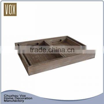 Wholesale 2 set of rustic trapezoidal solid wooden serving tray set