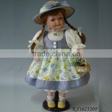 Porcelain doll for collection lifelike baby dolls standing country girl doll gift for kids