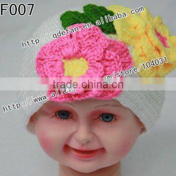 Wholesale 100% cotton beanie hat handmade crochet baby hat cute girl hats with flowers