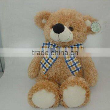 cute soft khaki baby teddy bears plush toys with ckecked bowknot