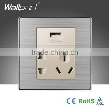 2015 Hot Sale Wallpad Switch Outlet 10A 110~250V Luxury Wall Light Switch USB 5 Pin Socket Charger