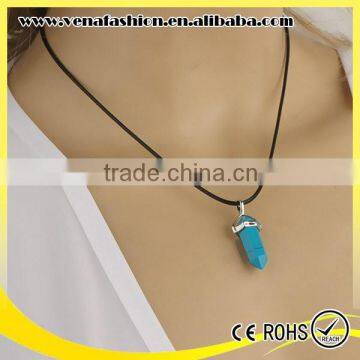 Vial Pendant Blue Stone Leather Choker Necklace for Women photo-3