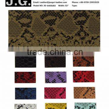 PU Leather manufacturer 2016 Faux embossed snake skin leather for bags, shoes, luggage, and etc.