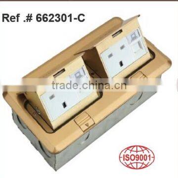 Duplex pop up floor socket with UK receptacle and data-com