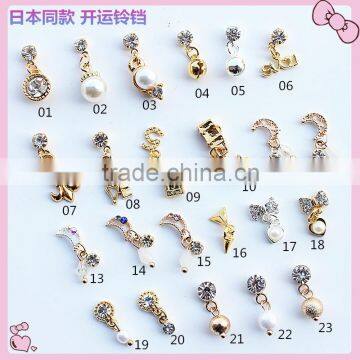 Fashionable shining stone with chain pearl lucky fancy pendant nail sticker