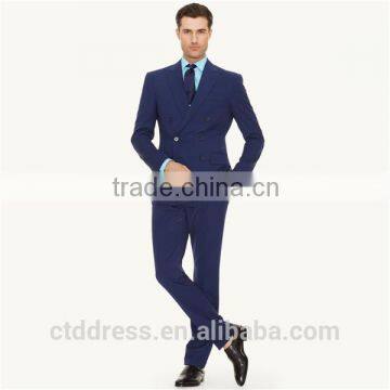 2014 Top Quality 100% wool Navy Blue Double Breasted suit for man