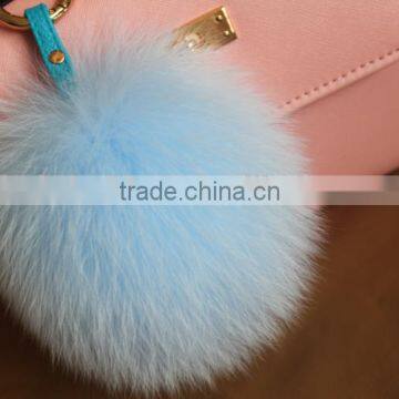 Wholesale Fluffy Lovely Round 13cm Dyed Fox Fur Pompom with Keychain