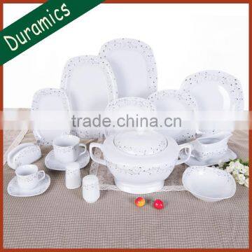 14PCS square flower edge white tableware set on sale