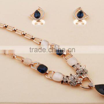 Gold Tone Wolf Charm Statement Necklace Earring Jewelry Set