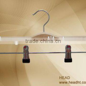 Laminated wood hanger with clips and chromed plated hook