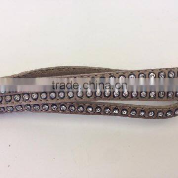 Flat leather with Studs -real nappa leather flat with cristal strass-6mm-taupe