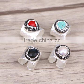 Nature Labradorite / Freshewater Pearl / Red Coral / Turquoise Gemstone Druzy Ring Wholesale