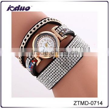 Wholesale Lady Fashion Rhinestone Chain Leather Watch