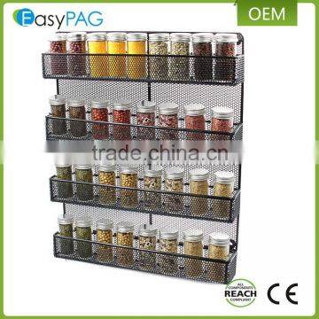 Kitchen accessories 4 tier black paint wire mesh wall mounted spice rack