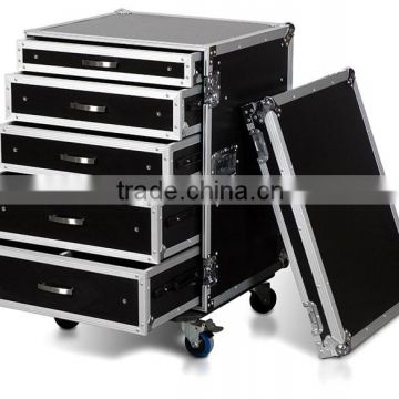 16U RACK WITH 5 DRAWERS; 2X4U, 2X3U, AND 1X2U HIGH WITH CASTER BOARD